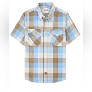 Casual Plaid Button-Down Shirt in Blue and Brown